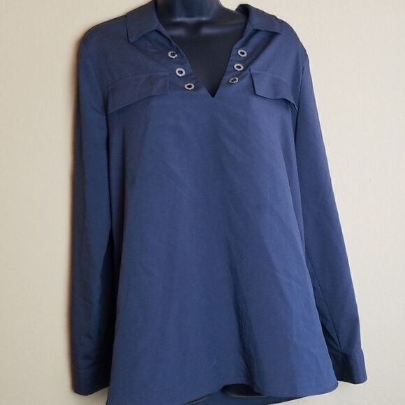 Calvin Klein Grey Grommet Blouse - Picture 1 of 8
